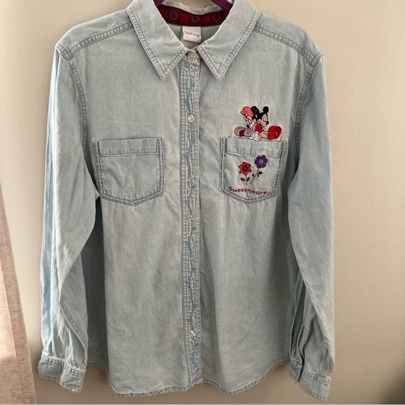 Disney Tops - Vintage Disney Mickey Minnie Mouse denim cotton shirt button up large top